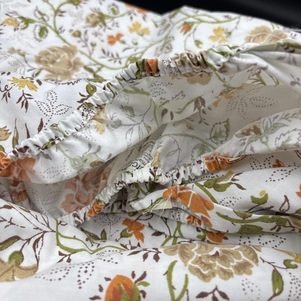 VTG JC Penny Juliet Orange Autumn Gold Floral Twin sheet Set w/pillow Case